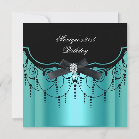 Elegant 21st Birthday Blauwgroen Blue Black Diamon Kaart (Voorkant)