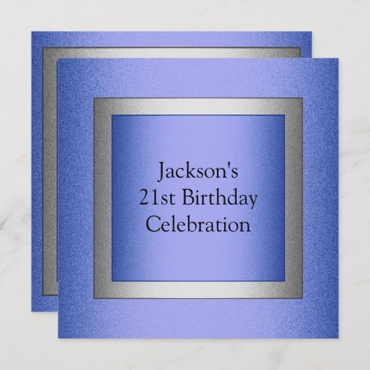 Elegant 21st Birthday Blue & Silver Metallic Kaart (Voorkant / Achterkant)
