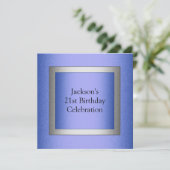 Elegant 21st Birthday Blue & Silver Metallic Kaart (Staand voorkant)
