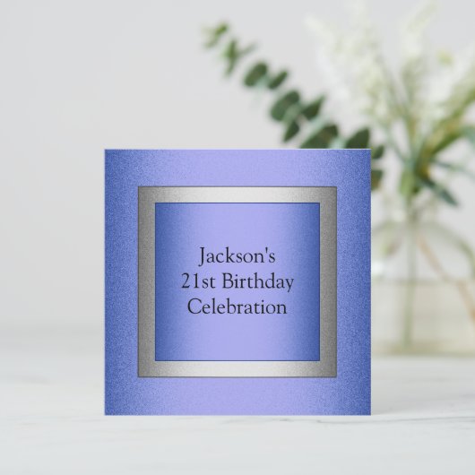 Elegant 21st Birthday Blue & Silver Metallic Kaart (Staand voorkant)