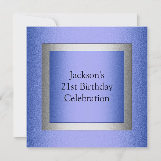 Elegant 21st Birthday Blue & Silver Metallic Kaart (Voorkant)
