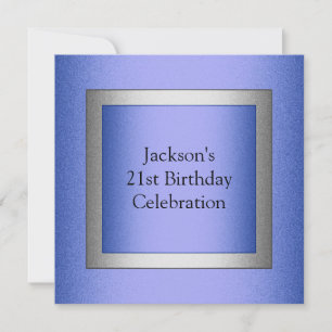 Elegant 21st Birthday Blue & Silver Metallic Kaart