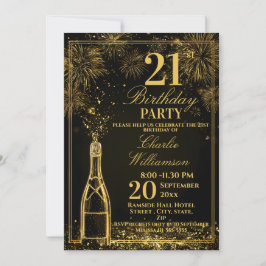 Elegant 21st Birthday Gold Bottle Fizz Kaart