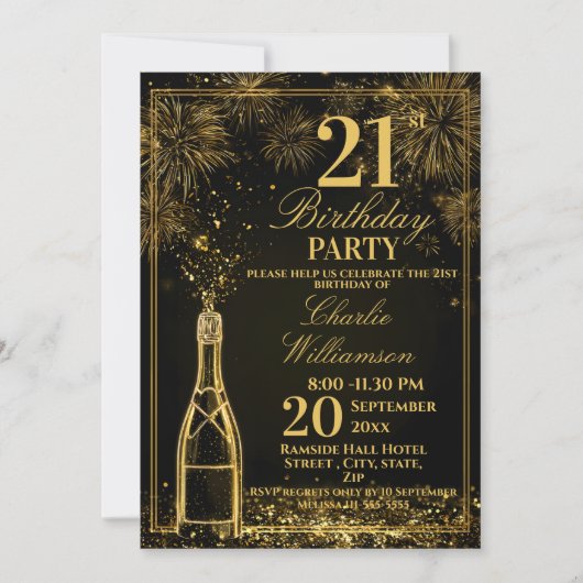 Elegant 21st Birthday Gold Bottle Fizz Kaart (Voorkant)