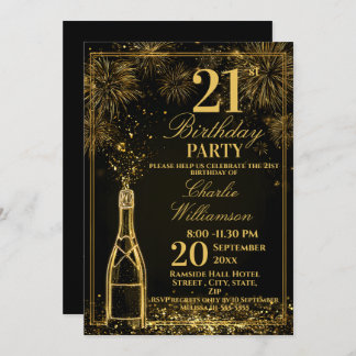 Elegant 21st Birthday Gold Bottle Fizz Kaart