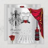 Elegant 21st Birthday Red Rose White Black Kaart (Voorkant / Achterkant)