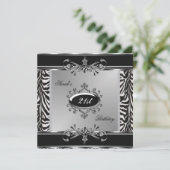 Elegant 21st Birthday Zebra Black White Silver Kaart (Staand voorkant)