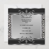 Elegant 21st Birthday Zebra Black White Silver Kaart (Achterkant)