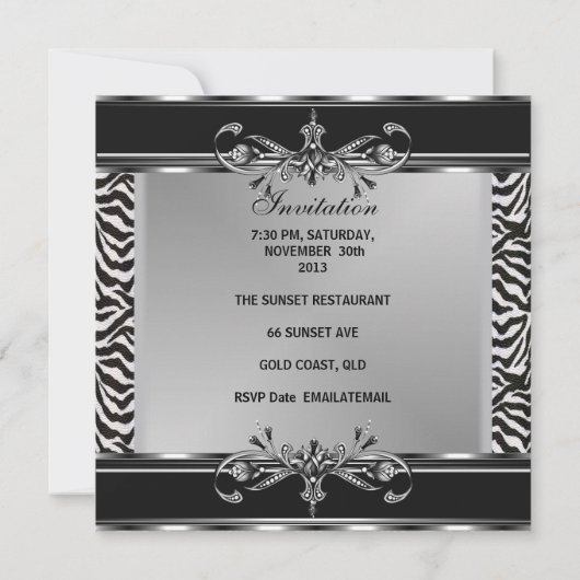 Elegant 21st Birthday Zebra Black White Silver Kaart (Achterkant)