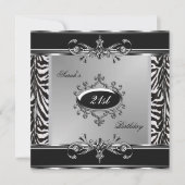 Elegant 21st Birthday Zebra Black White Silver Kaart (Voorkant)