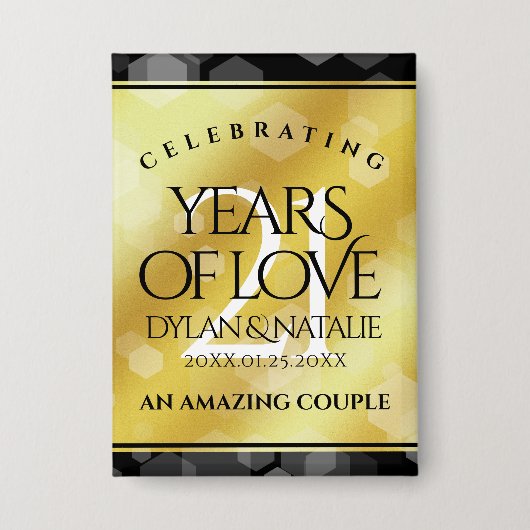 Elegant 21st Brass Wedding Jubileum Celebration Button (Voorkant)