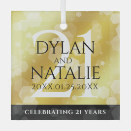 Elegant 21st Brass Wedding Jubileum Celebration Glas Ornament