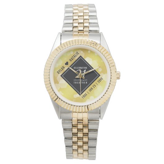 Elegant 21st Brass Wedding Jubileum Celebration Horloge (Voorkant)