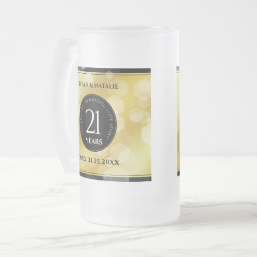 Elegant 21st Brass Wedding Jubileum Celebration Matglas Bierpul (Voorkant links)