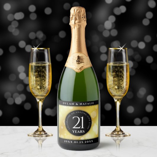 Elegant 21st Brass Wedding Jubileum Celebration Sparkling Wijnetiket