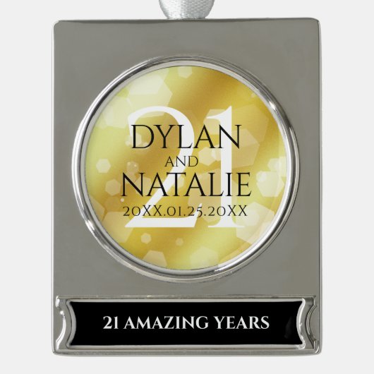 Elegant 21st Brass Wedding Jubileum Celebration Verzilverd Banner Ornament (Voorkant)