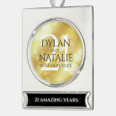 Elegant 21st Brass Wedding Jubileum Celebration Verzilverd Banner Ornament (Links)