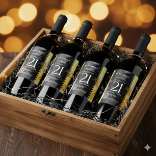 Elegant 21st Brass Wedding Jubileum Celebration Wijn Etiket