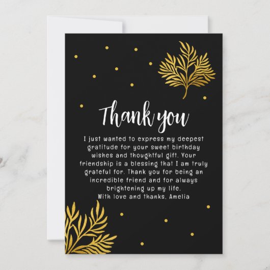 Elegant 21ste verjaardag gouden gebladerte bedankkaart (Voorkant)