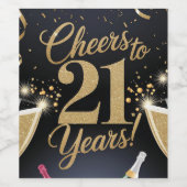 "Elegant 21ste verjaardag ontwerp – Gouden glitter Wijn Etiket (Enkel label)