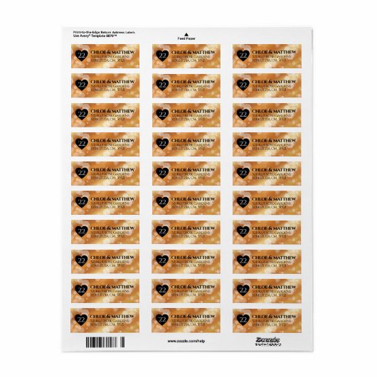 Elegant 22e Copper Wedding Jubileum Etiket (Full Sheet)