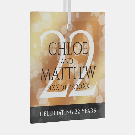 Elegant 22e Copper Wedding Jubileum Glas Ornament (Voorkant Rechts)