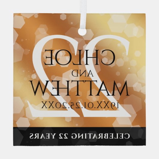 Elegant 22e Copper Wedding Jubileum Glas Ornament (Achterkant)