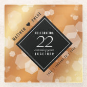 Elegant 22e Copper Wedding Jubileum Glazen Onderzetter (Voorkant)