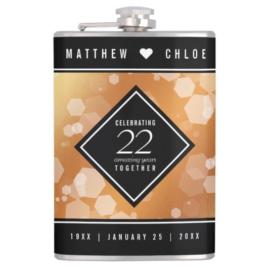 Elegant 22e Copper Wedding Jubileum Heupfles (Voorkant)