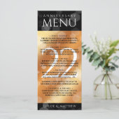 Elegant 22e Copper Wedding Jubileum Menu (Staand voorkant)