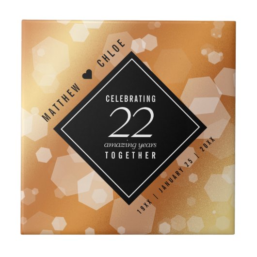 Elegant 22e Copper Wedding Jubileum Tegeltje (Voorkant)