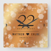 Elegant 22e Copper Wedding Jubileum Vierkante Klok (Voorkant)