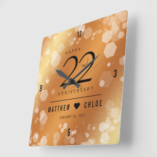 Elegant 22e Copper Wedding Jubileum Vierkante Klok