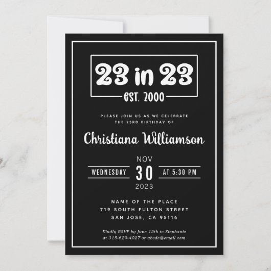 Elegant 23e verjaardag cadeau 23 in 23 Est 2000 Kaart (Voorkant)