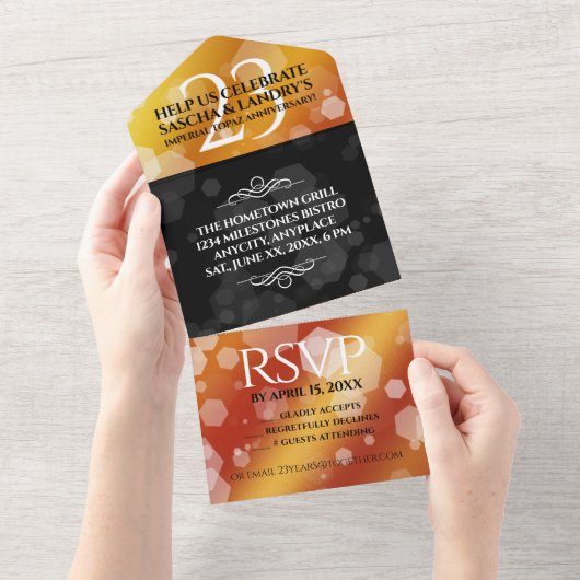 Elegant 23rd Imperial Topaz Wedding Jubileum All In One Uitnodiging (Afscheurbaar)