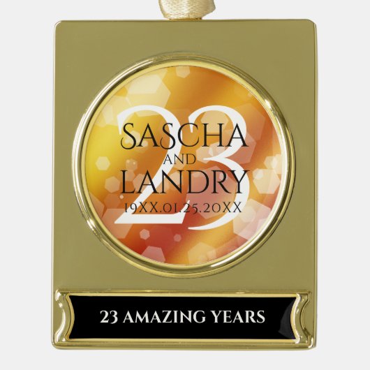 Elegant 23rd Imperial Topaz Wedding Jubileum Verguld Banner Ornament (Voorkant)