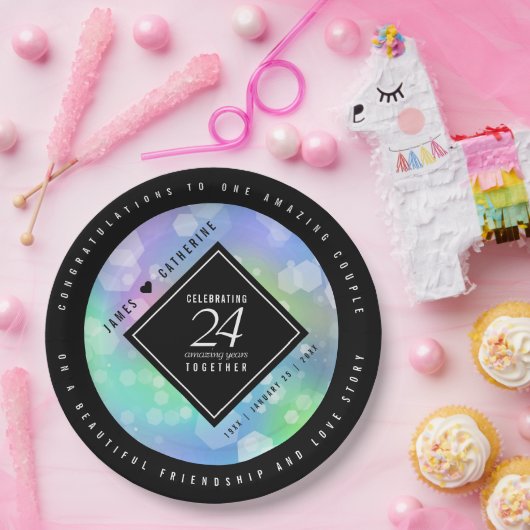 Elegant 24th Opal Wedding Jubileum Celebration Papieren Bordje (Feest)