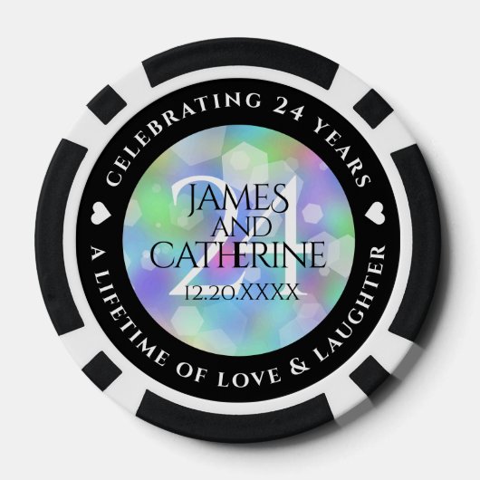 Elegant 24th Opal Wedding Jubileum Celebration Poker Chips (Achterkant)