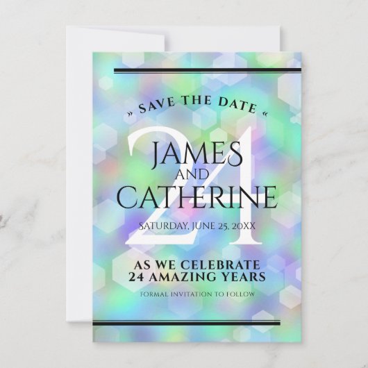 Elegant 24th Opal Wedding Jubileum Celebration Save The Date (Voorkant)