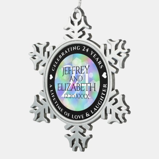 Elegant 24th Opal Wedding Jubileum Celebration Tin Sneeuwvlok Ornament (Rechts)