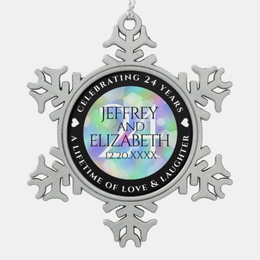 Elegant 24th Opal Wedding Jubileum Celebration Tin Sneeuwvlok Ornament (Voorkant)