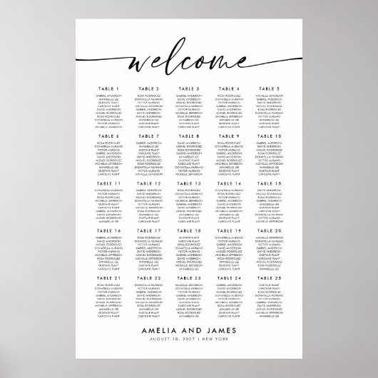 Elegant 25 tafels Welkom Zitplaatskaart Poster (Voorkant)