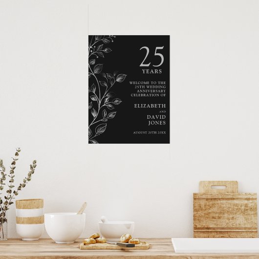 Elegant 25e bruiloft Jubileum welkomstbord Poster (Keuken)