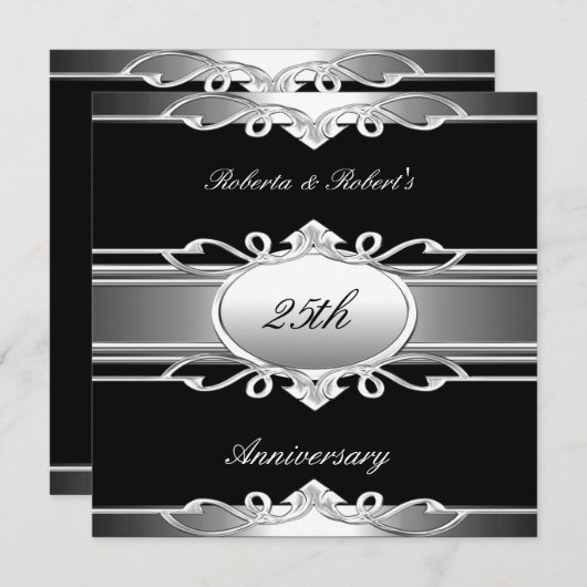 Elegant 25e Jubileum Black Silver Kaart (Voorkant / Achterkant)