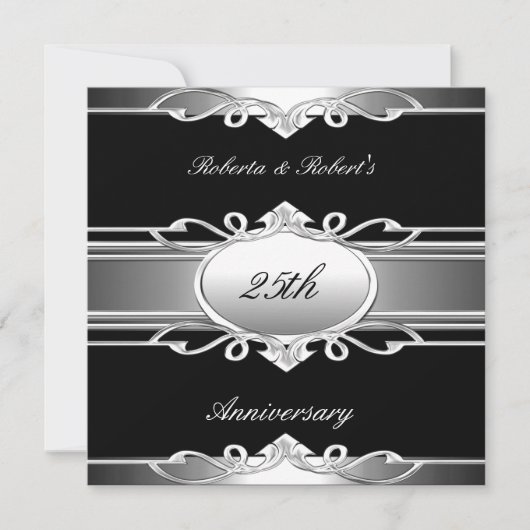 Elegant 25e Jubileum Black Silver Kaart (Voorkant)