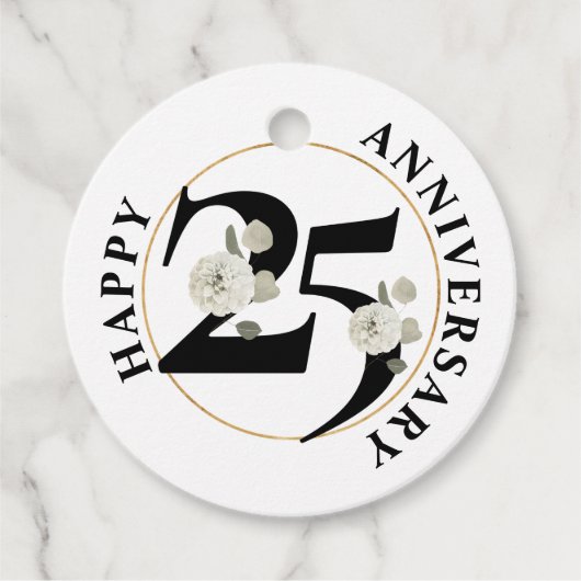 Elegant 25e Jubileum Floral Bedankjes Labels (Voorkant)