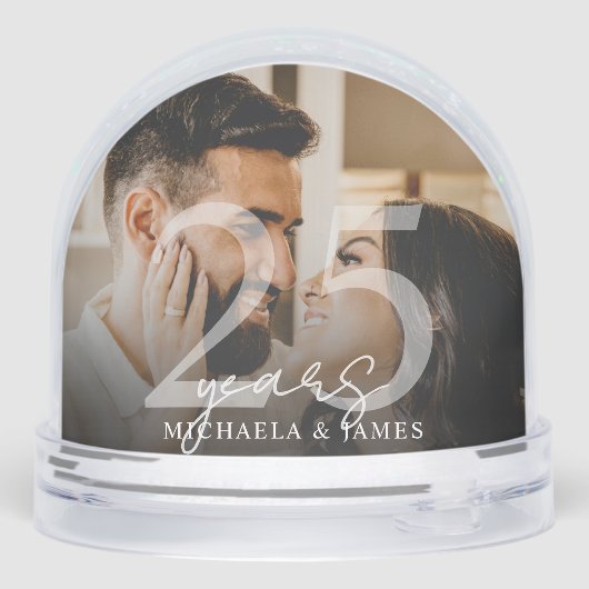 Elegant 25e Jubileum Paar Namen 2-Foto Sneeuwbol (Achterkant)