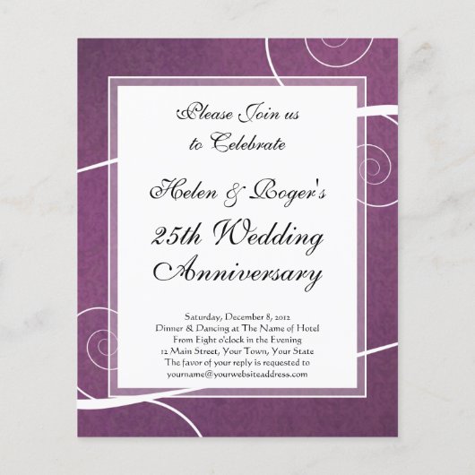 Elegant 25e Jubileum Paars Damask Swirl (Achterkant)