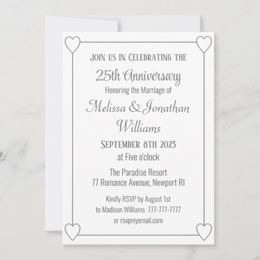 Elegant 25e Jubileum Romantisch Harten Zilver Kaart (Voorkant)