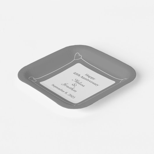 Elegant 25e Jubileum Romantisch Harten Zilver Papieren Bordje (Gebogen)